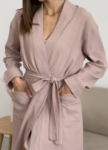 Женский Муслиновый подарочный комплект халат+рубашка латте в коробке Cosy (262453950)