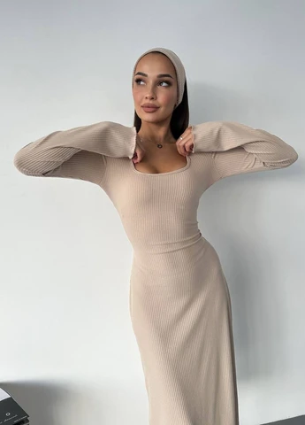 Бежева жіноча сукня рубчик No Brand