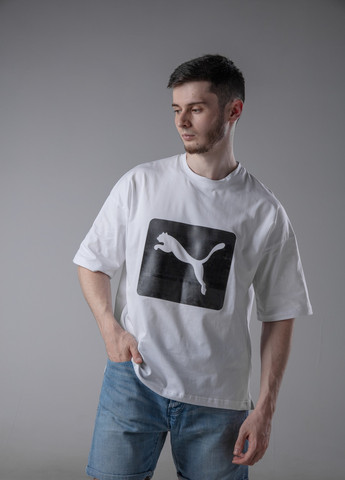 Біла стильна оверсайз футболка з лого puma Vakko