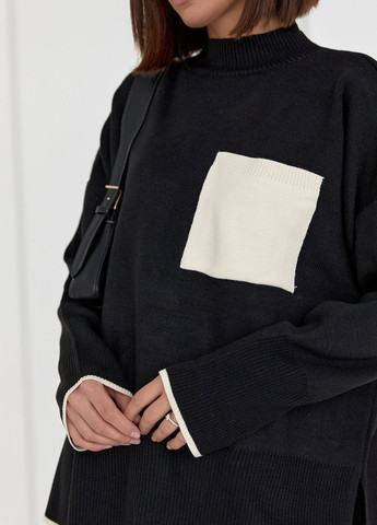 Женская кофта oversize с карманом на груди - черный Lurex (262810304)