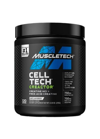 Cell Tech CREACTOR, Creatine HCI + Free-Acid Creatine 235 g /120 servings/ Unflavored Muscletech (264914524)