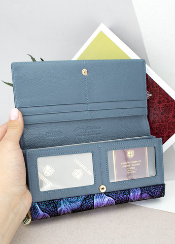 Жіночий шкіряний гаманець-клатч PTN 42100-ONBF синій з метеликами Peterson (269791350)