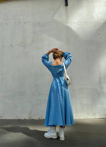 Голубое кэжуал женское платье муслин No Brand