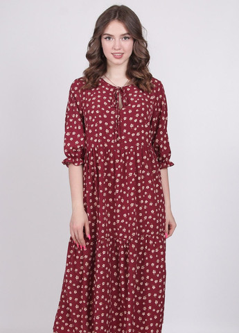 Бордовое кэжуал платье женское 072 цветы капучино софт бордовый Актуаль