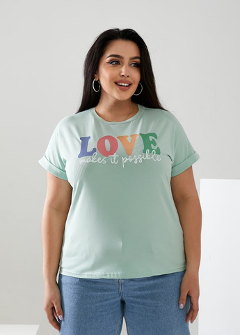М'ятна жіноча футболка love колір м'ятний р.42/46 432435 New Trend