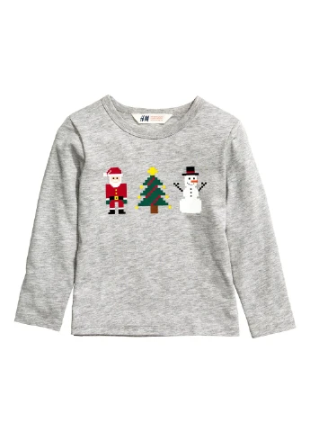 Лонгслив,серый с принтом, H&M (272982144)