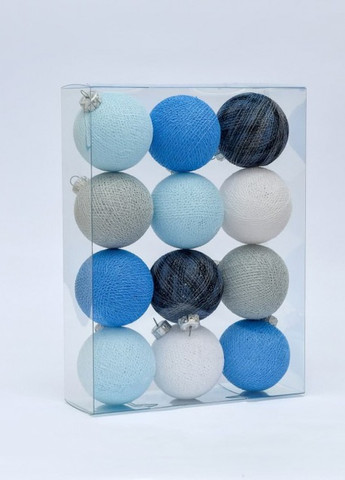 Набір ялинкових іграшок з нитяних кульок 6,5 см, 12 шт Голубої мікс Cotton Ball Lights (257986227)