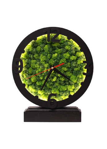 Годинник настільний компактний стильний з підсвічуванням зі стабілізованим мохом із дерева 24х24х4 см (475775-Prob) Чорний Unbranded (271125334)