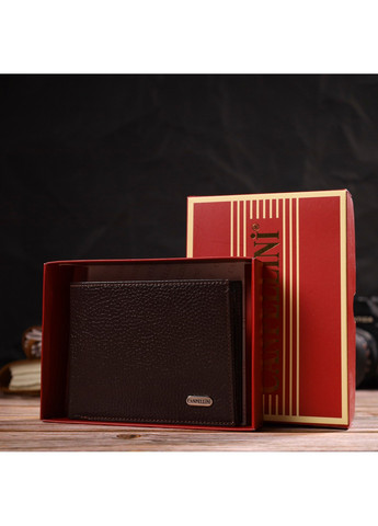 Ідеальний горизонтальний чоловічий гаманець середнього розміру із натуральної зернистої шкіри 21863 Коричневий Canpellini (259874047)
