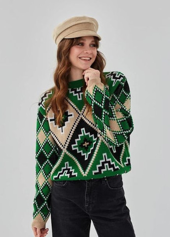 Зеленый свитер в этно-стиле бренди зеленый Guash