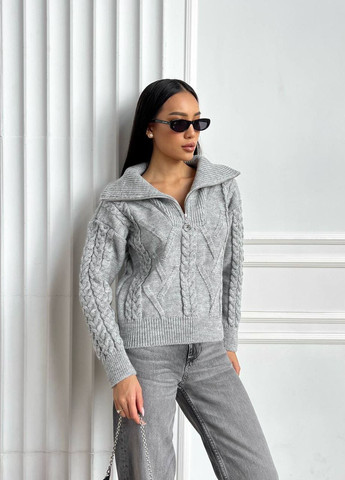 Серый женский свитер с v-образным воротником и молнией цвет серый р.42/46 445970 New Trend