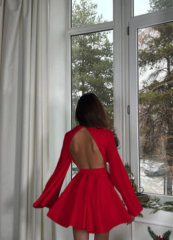 Красное элегантное женское платье с открытой спиной и разрезом на груди, нежное платье с воздушными рукавами на вечер No Brand