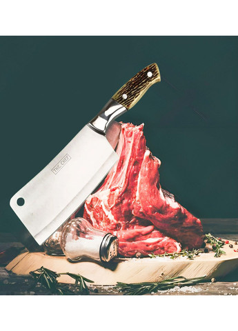 Тесак сокира сікач кухонний для обробки рубки м'яса кісток з нержавіючої сталі з кістяною ручкою 27x7 см Kitchen Master (272998436)
