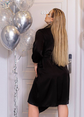 Черное женское шелковое платье на запах цвет черный р.48/50 446220 New Trend