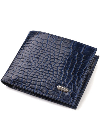 Горизонтальний чоловічий гаманець середнього розміру з натуральної шкіри з тисненням під крокодила 21861 Синій Canpellini (259829967)