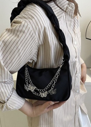 Женская классическая сумка 6579 через плечо клатч на короткой ручке багет черная No Brand (276062406)