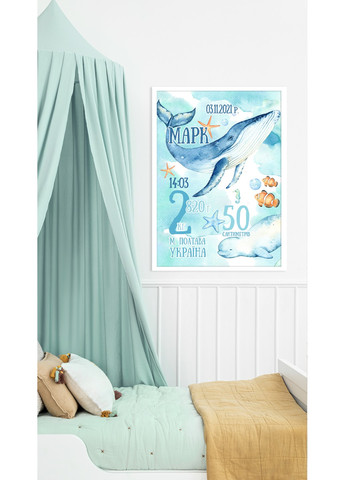 Подарок детская именная метрика-постер Подводный мир HeyBaby (259040565)