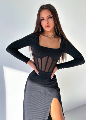 Черное деловое женское платье рубчик No Brand