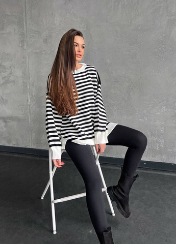 Черно-белый демисезонный полосатый женский свитер. женский свитер акрил No Brand