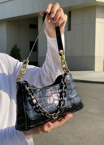 Женская маленькая сумка багет рептилия черная No Brand (270364778)