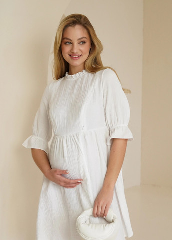 Білий біла муслінова сукня для вагітних і годуючих мам вільного силуету To Be