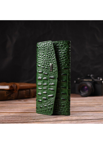 Портмоне для женщин из натуральной кожи с тиснением под крокодила 21701 Зеленое Canpellini (259815813)