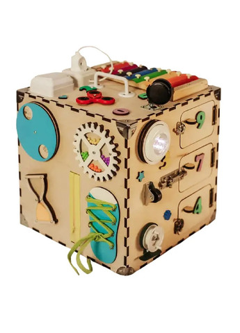 Деревянный бизикубик бизиборд кубик развивающая игрушка для детей малышей 30х30х30 см (474322-Prob) Натуральный Unbranded (258139934)