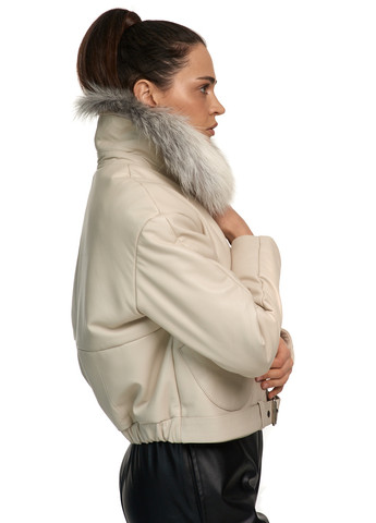 Молочная демисезонная пуховик куртка оверсайз oversize натуральная кожа с натуральным съемным мехом silver fox. весна осень зима fb-2 2xl молочная Actors