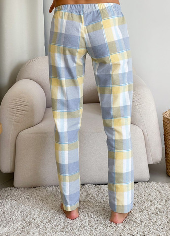 Светло-желтая всесезон пижамные брюки женские клетка желто/серый Cosy
