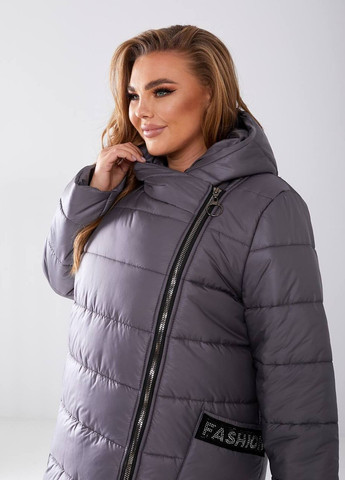 Сіра женская куртка-пальто из плащевки цвет графит р.48/50 448426 New Trend