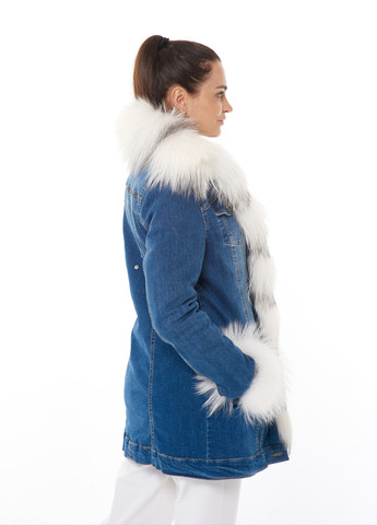 Синя демісезонна утеплена джинсова куртка джинс денім з натуральним зйомним хутром зима осінь shea голуба marble fox Actors