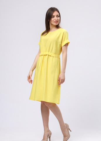 Желтое кэжуал летнее желтое платье из хлопковой ткани 5731 Cat Orange однотонное