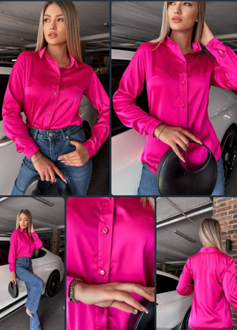 Розовая демисезонная шелковая женская блузка рубашка с длинны рукавом розовая Canvas пряма