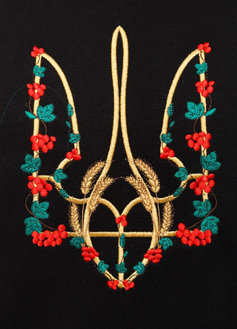 Женский свитшот с вышивкой "Тризуб червона калина" черный Мальви - Свободный крой украинская символика черный кэжуал футер - (257591637)