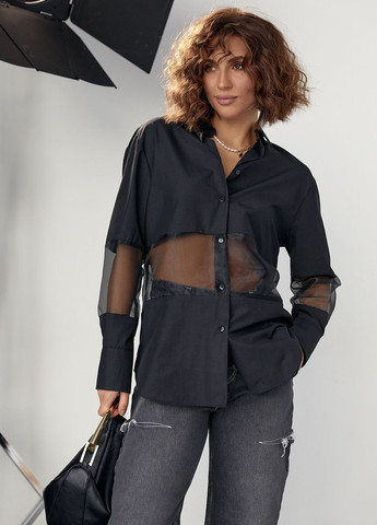 Подовжена жіноча сорочка із прозорими вставками - чорний Lurex (277358446)