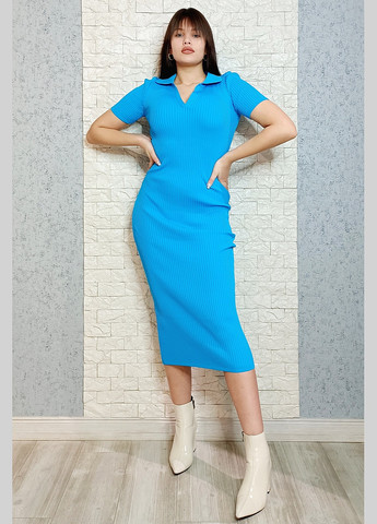 Голубое кэжуал платье поло Hot Fashion однотонное