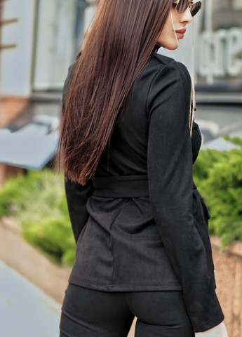 Черный женский пиджак на кнопках удлиненный CHICLY однотонный - демисезонный