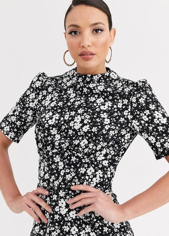 Комбинированное эксклюзивное чайное мини-платье мини с пуговицами и цветочным принтом design Asos с цветочным принтом