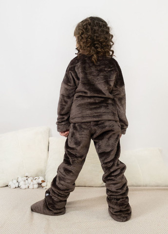Темно-коричнева піжама дитяча домашня махрова кофта зі штанами шоколадний Maybel