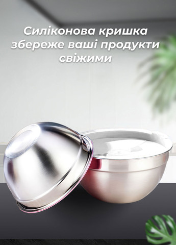 Набор металлических мисок 5 шт. 18-26см для кухни с силиконовой крышкой / глубокая миска для смешивания DobraMAMA (259499103)