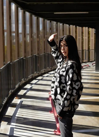 Кофта туника с леопардовым принтом черная No Brand (262519849)