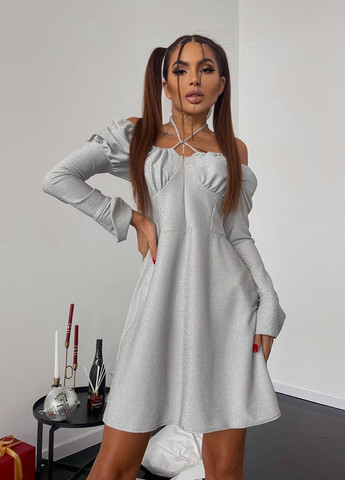 Срібна святковий, коктейльна, вечірня блискуча міні сукня Vakko однотонна
