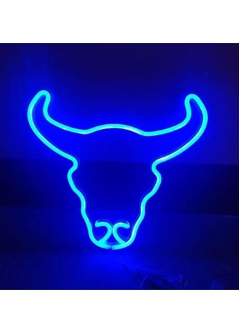 Ночник настенный неоновый Decoration Lamp Бык USB 5 В 3хАА 29х31 см Синий China (273474191)