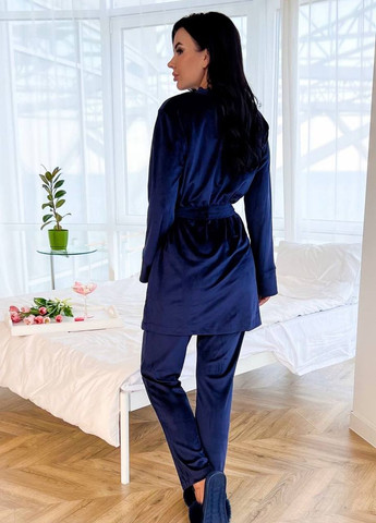 Темно-синяя всесезон пижама тройка кофта + футболка + брюки Garna