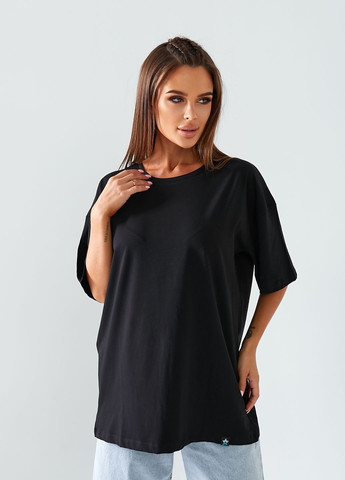Чорна всесезон жіноча футболка оверсайз чорна з коротким рукавом AST-MODA базова футболка