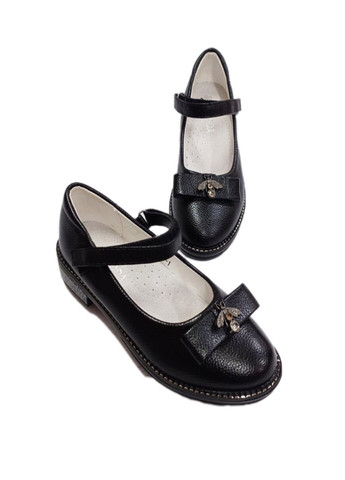 Черные туфли для девочки в черном цвете кожаная стелька на низком каблуке Модняшки