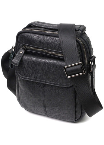 Вертикальна чоловіча сумка на плече з натуральної шкіри 22248 Чорна Vintage (267932186)