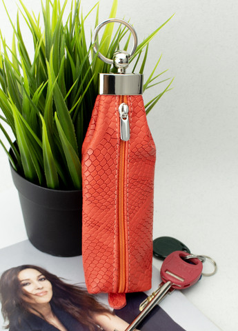 Подарунковий жіночий набір №72: косметичка + ключниця оранжевого кольору під рептилію HandyCover (258637723)