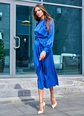 Синя повсякденний, кежуал витончена сукня міді довжини Jadone Fashion однотонна