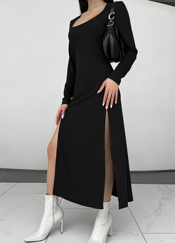 Черное повседневный платье футляр с разрезами Jadone Fashion однотонное